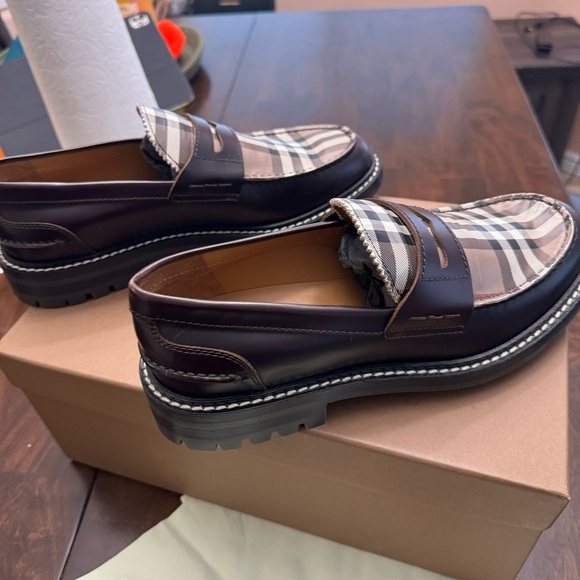 Burberry Checked Leather Penny Loafers - Picture 4 of 9